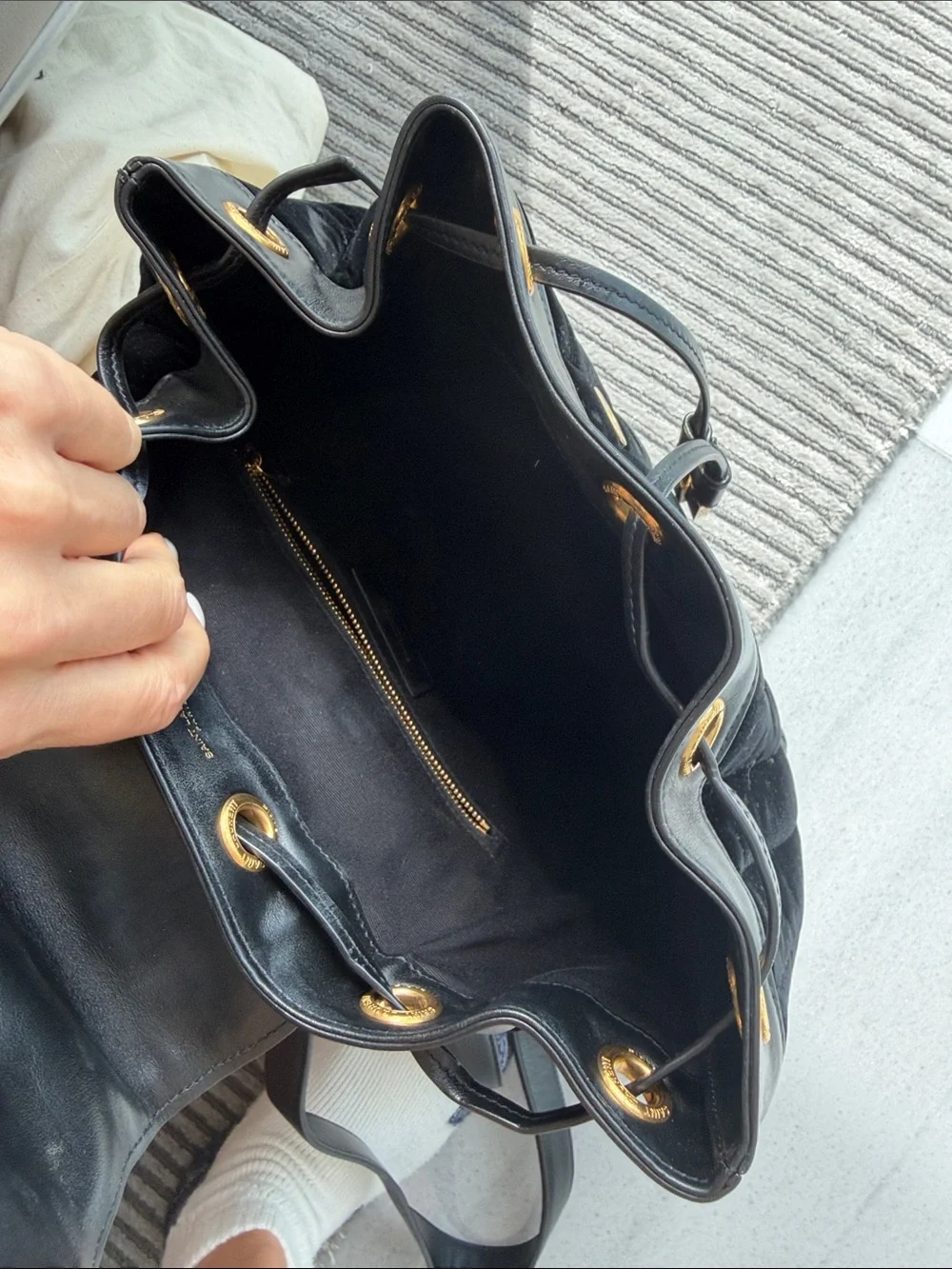 Saint Laurent Black Velvet Backpack with Gold YSL Logo